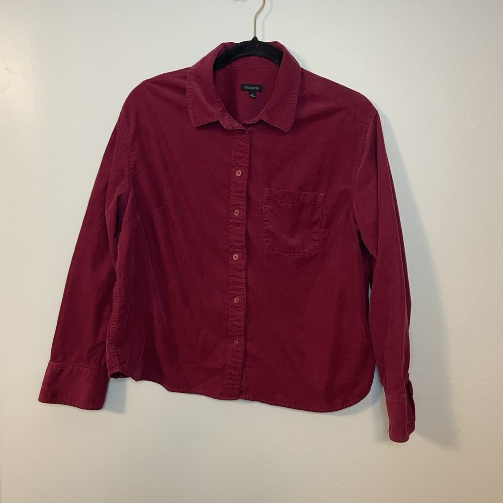 Talbots Corduroy Blouse Woman size M Dark Maroon Red‎ Long Sleeve Fall